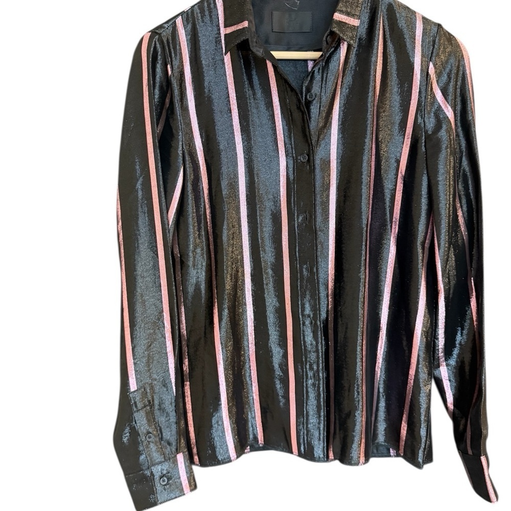 RtA NWOT XS never worn silk blend Shimmering Black Blouse with Pink